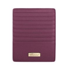 95015-0440 | Chopard Happy Card Holder With Zipped Pocket Cerise Caviare Printed Calfskin Leather