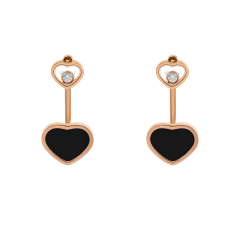 Chopard Happy Hearts Rose Gold Onyx Diamond Earrings 83A082-5201