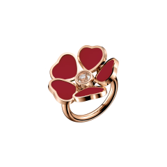 Chopard Happy Hearts Flowers Rose Gold Red Stone Ring Size 52 82A085-5809