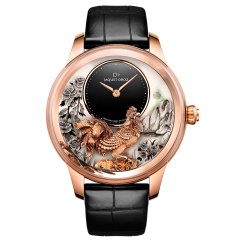 J005023282 | Jaquet Droz Petite Heure Minute Relief Rooster Red Gold