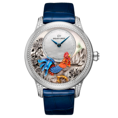 J005024282 | Jaquet Droz Petite Heure Minute Relief Rooster White Gold