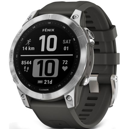 010-02540-01 | Garmin Fenix 7 Standard Edition Silver with Graphite Band 47 mm watch | Buy Now
