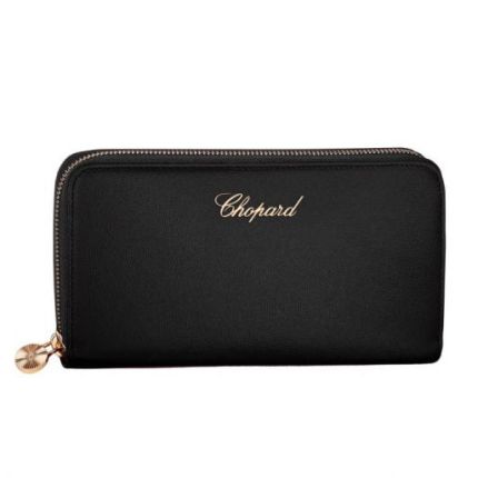 95015-0404 | Chopard Happy Zipped Wallet Black Caviare Printed Calfskin Leather