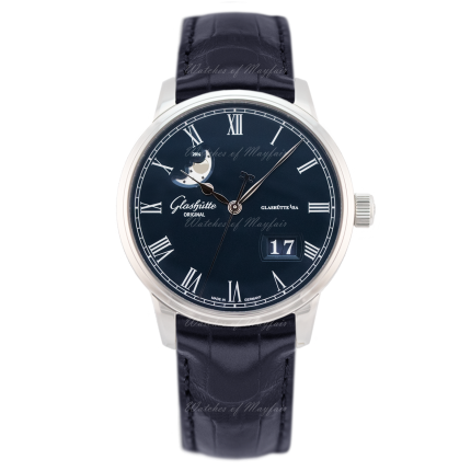 100-04-05-12-50 | Glashutte Original Senator Panorama Date Moon Phase Steel watch. Buy Online