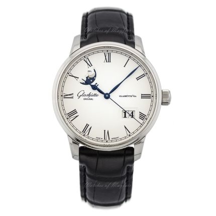 100-04-32-12-50 | Glashutte Original Senator Panorama Date Moon Phase Steel watch. Buy Online